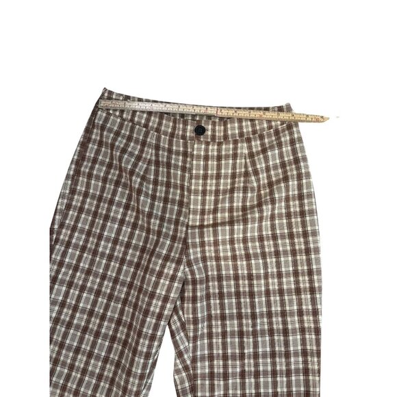 Shein Womens Brown Plaid Wide-Leg Trousers Size M Polyester/Rayon Blend - Picture 7 of 9